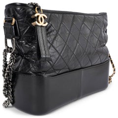 CHANEL black Aged Calfskin leather GABRIELLE MEDIUM HOBO Shoulder Bag