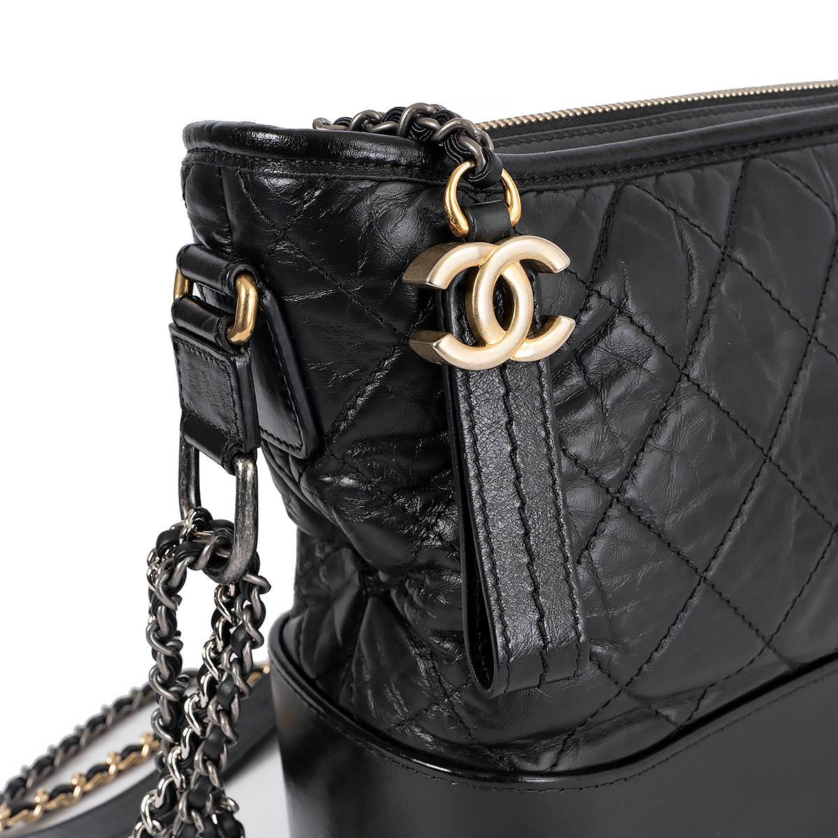 CHANEL black Aged Calfskin leather GABRIELLE MEDIUM HOBO Shoulder Bag For Sale 2