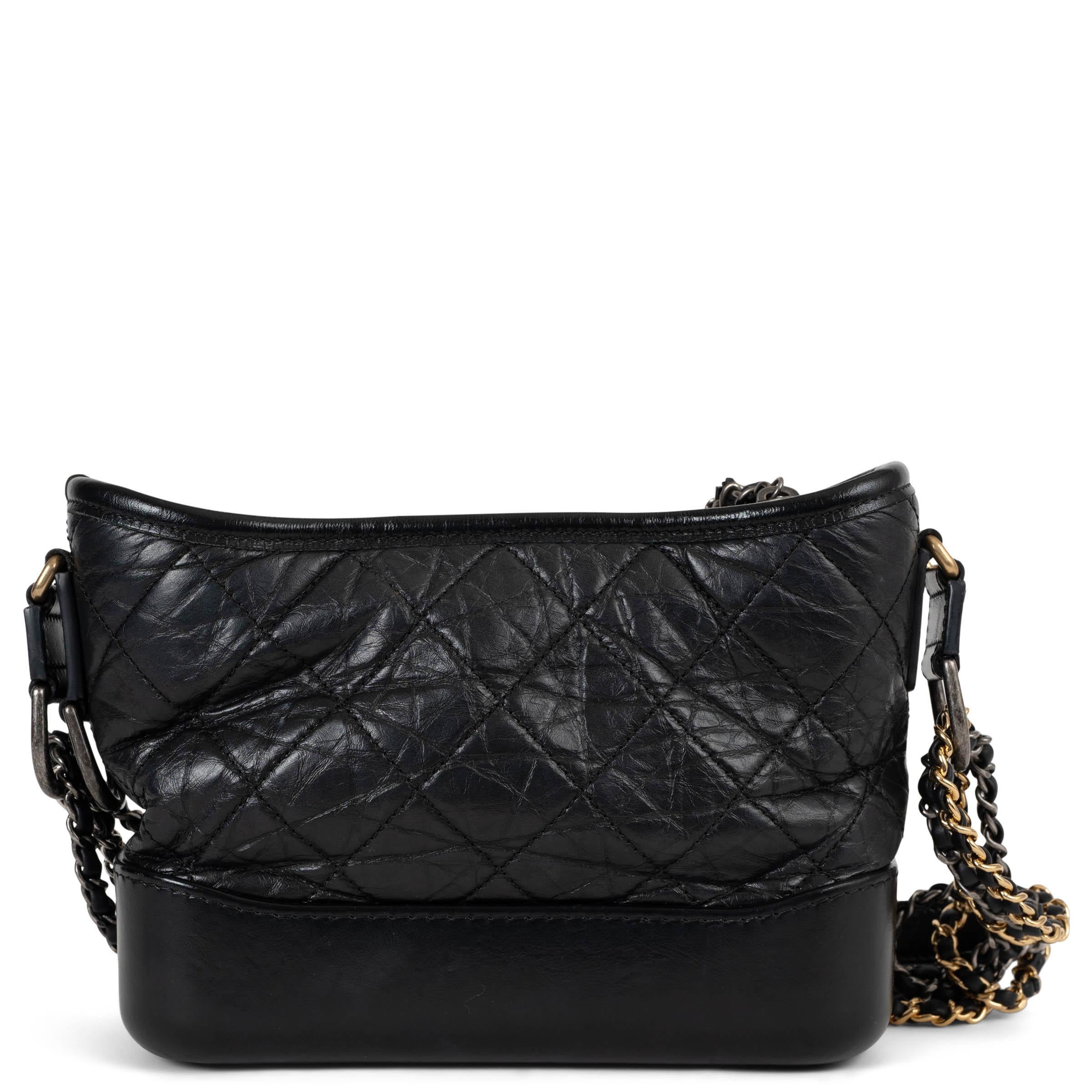 Black CHANEL black Aged Calfskin leather GABRIELLE SMALL HOBO Bag For Sale
