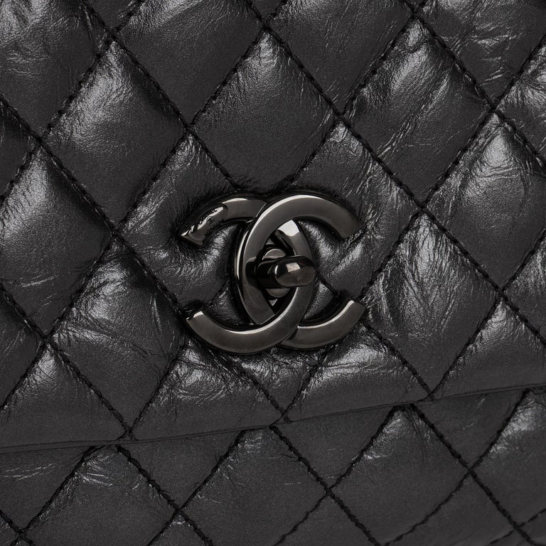 CHANEL Black Aged Calfskin Leather SO Black Medium Coco Top Handle