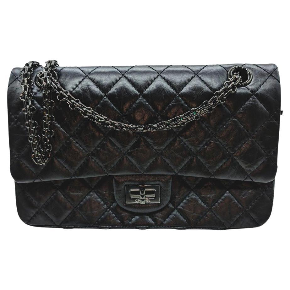 Chanel Black Aged Calfskin Quilted 2.55 Reissue 225 Flap For Sale