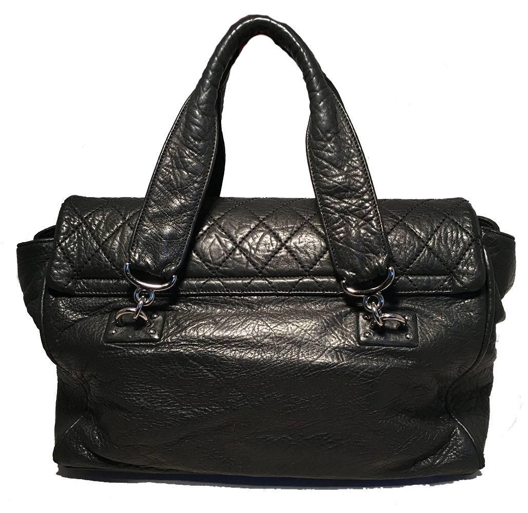 Chanel Black Aged Calfskin Quilted Classic Flap Tote Bag In Excellent Condition In Philadelphia, PA