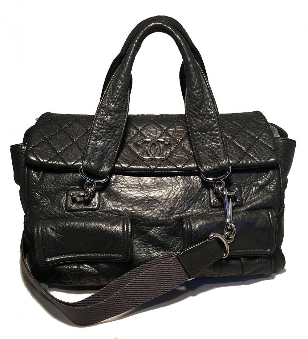 Chanel Black Aged Calfskin Quilted Classic Flap Tote Bag 1