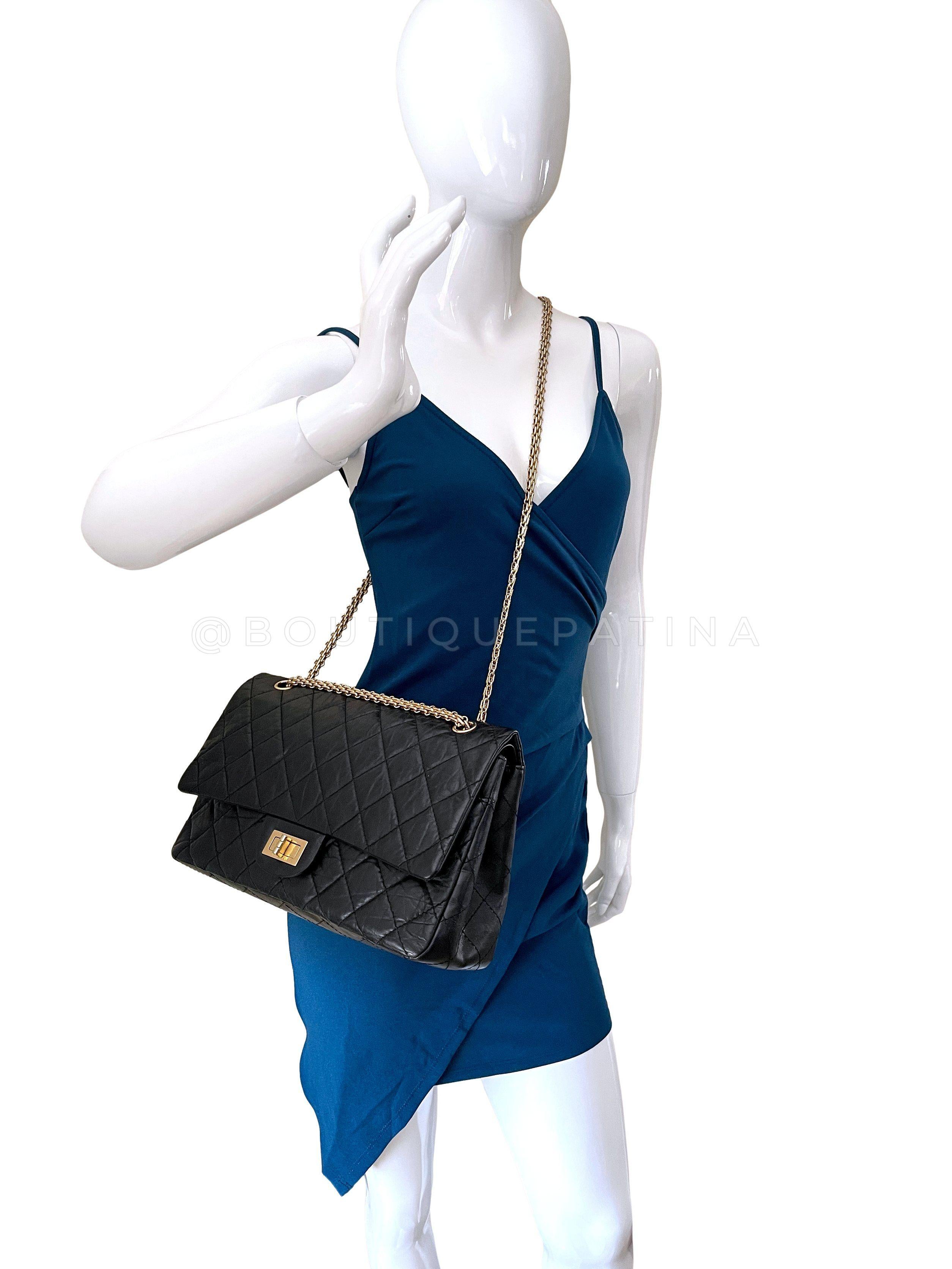 Chanel Black Aged Calfskin Reissue Large 227 2.55 Flap Bag GHW 65332 For Sale 10
