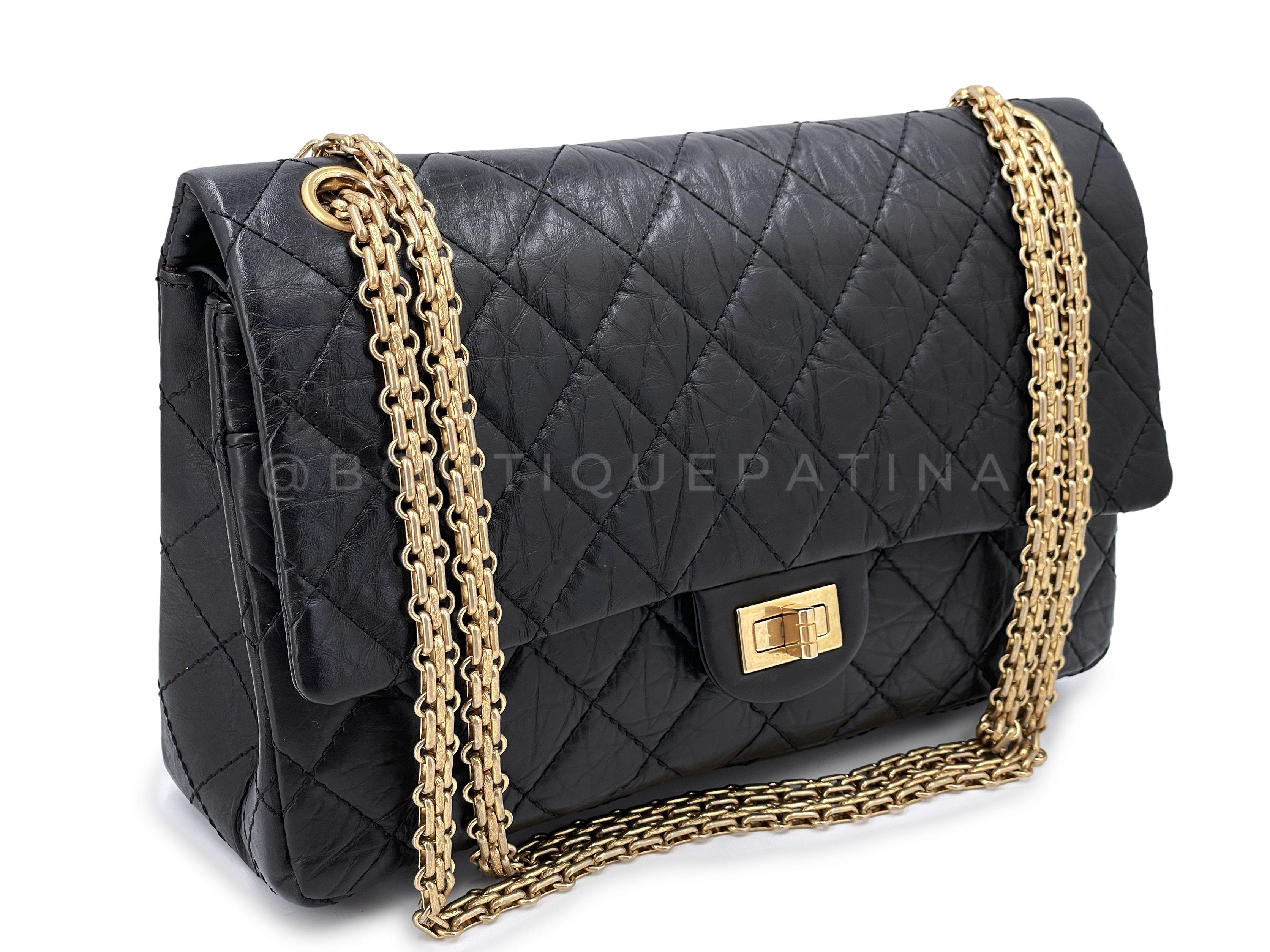 Store item: 66864
The reissue ligne is known and coveted by Chanel lovers as the original Chanel classic model, before the interlocking CC's were released. The rectangular mademoiselle lock, quilted aged calfskin and aged bijoux chain are hallmarks