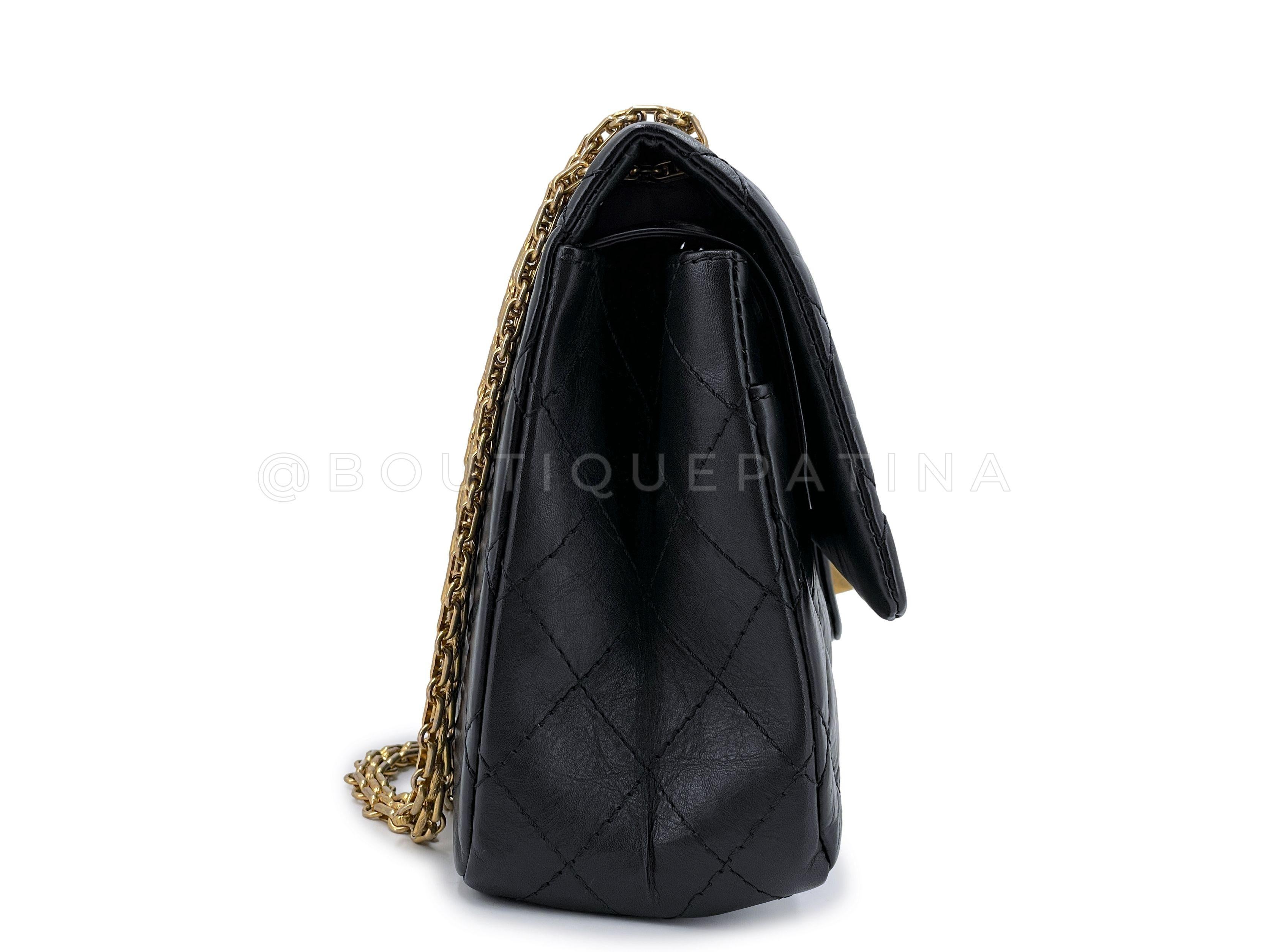 Women's Chanel Black Aged Calfskin Reissue Medium 226 2.55 Flap Bag GHW 66864 For Sale