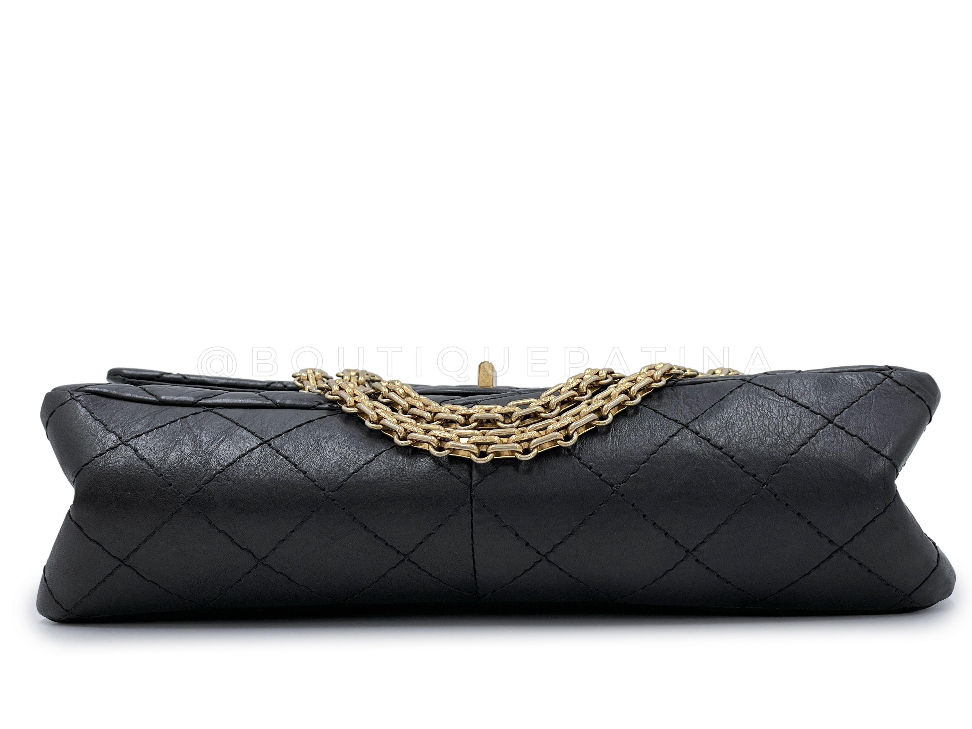 Chanel Black Aged Calfskin Reissue Medium 226 2.55 Flap Bag GHW 66864 For Sale 2