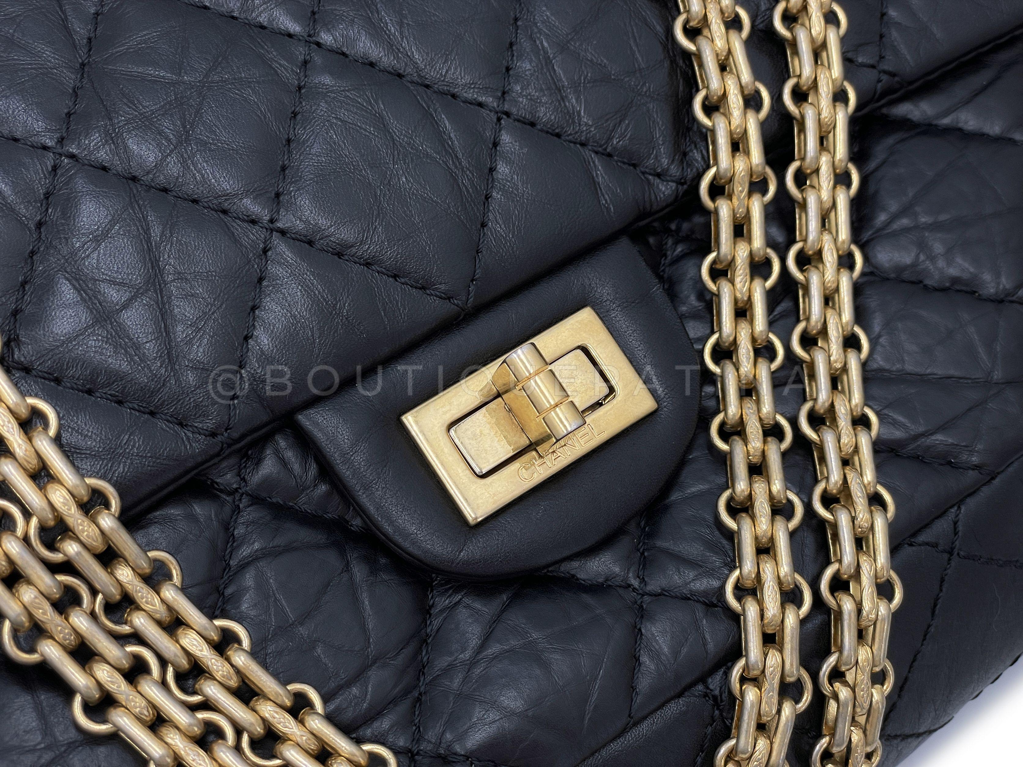 Chanel Black Aged Calfskin Reissue Medium 226 2.55 Flap Bag GHW 66864 For Sale 4