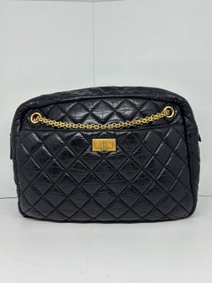 Chanel Black Aged Leather Large Reissue Camera Bag