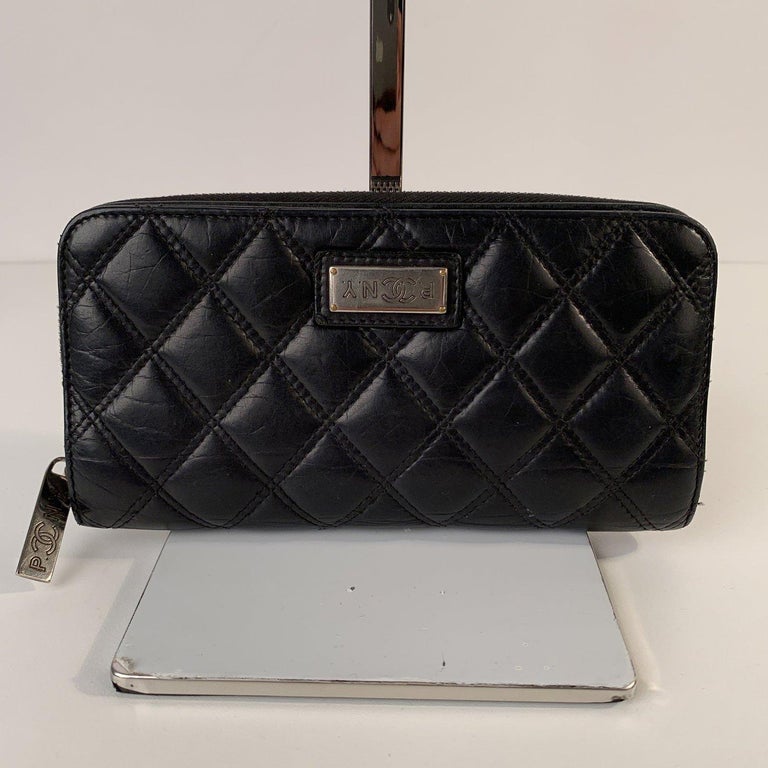 Chanel Black Aged Quilted Leather New York PNY Continental Wallet For ...