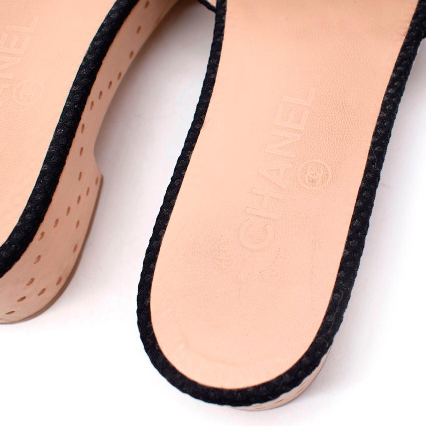 Chanel Black Airtex CC Leather Logo Applique Wooden Sandals In Excellent Condition For Sale In London, GB