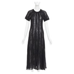 Chanel Midi-Kleid aus schwarzer Alpaka-Mischung mit offenem Strickmuster und Pointelle-Ärmeln, Größe FR40 L