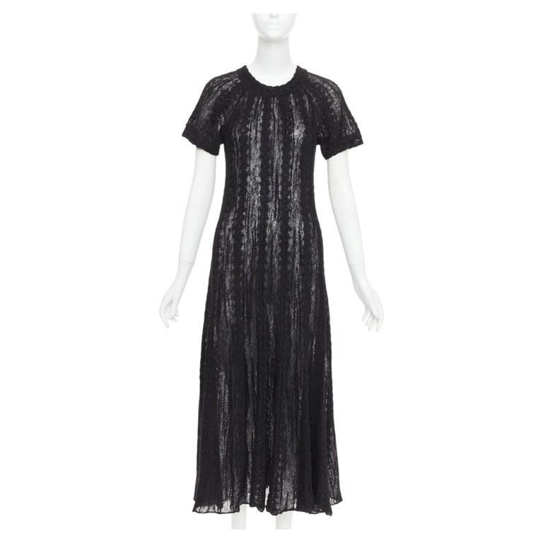 chanel black knit dress alpaca blend open crochet pointelle sleeve midi FR40 L mens formal shoes