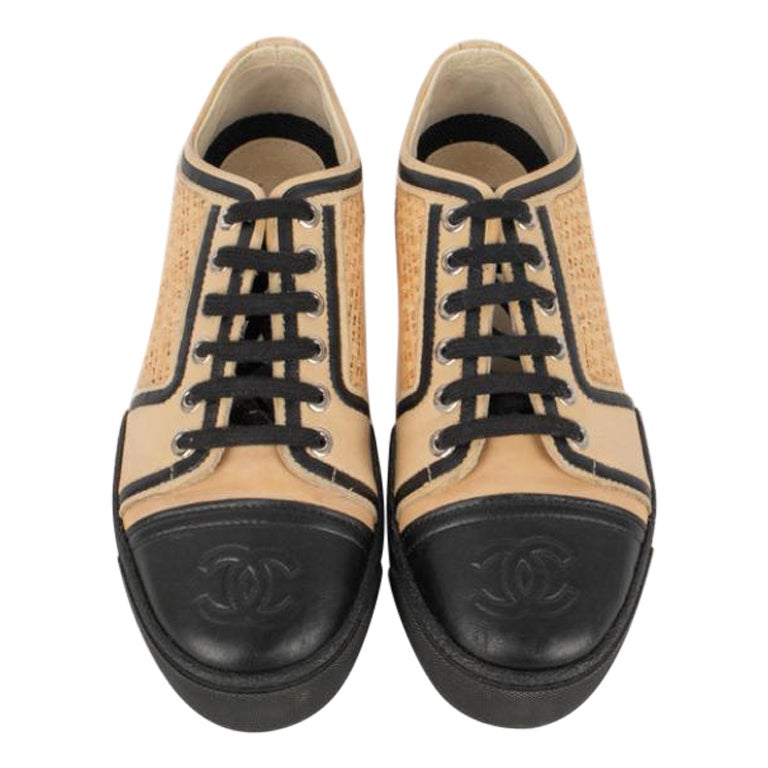 Chanel Black and Beige Leather Shoes