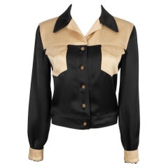 Chanel Black and Beige Silk Satin Jacket, 1990