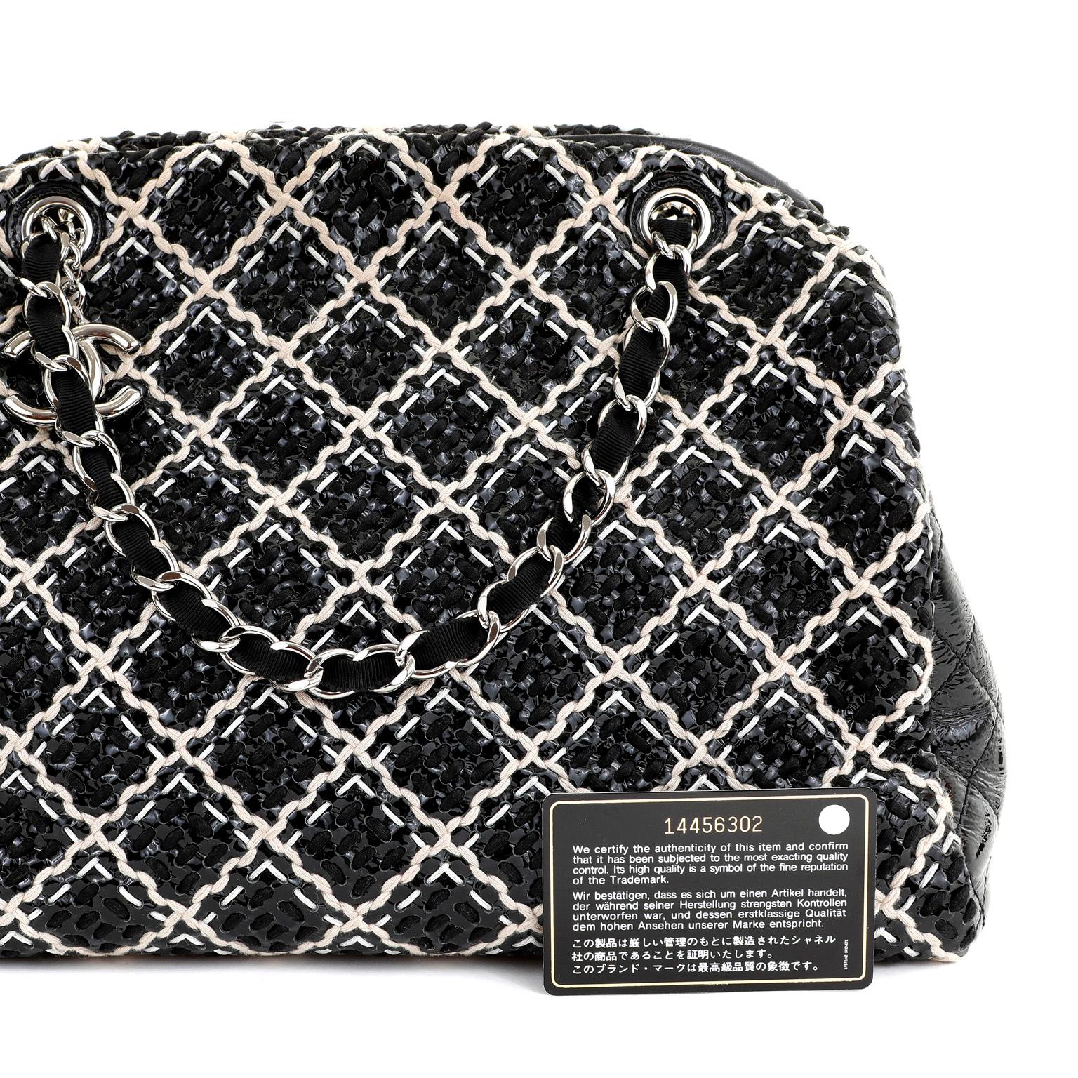 Chanel Black and Beige Tweed Patent Leather Just Mademoiselle Bag For Sale 4
