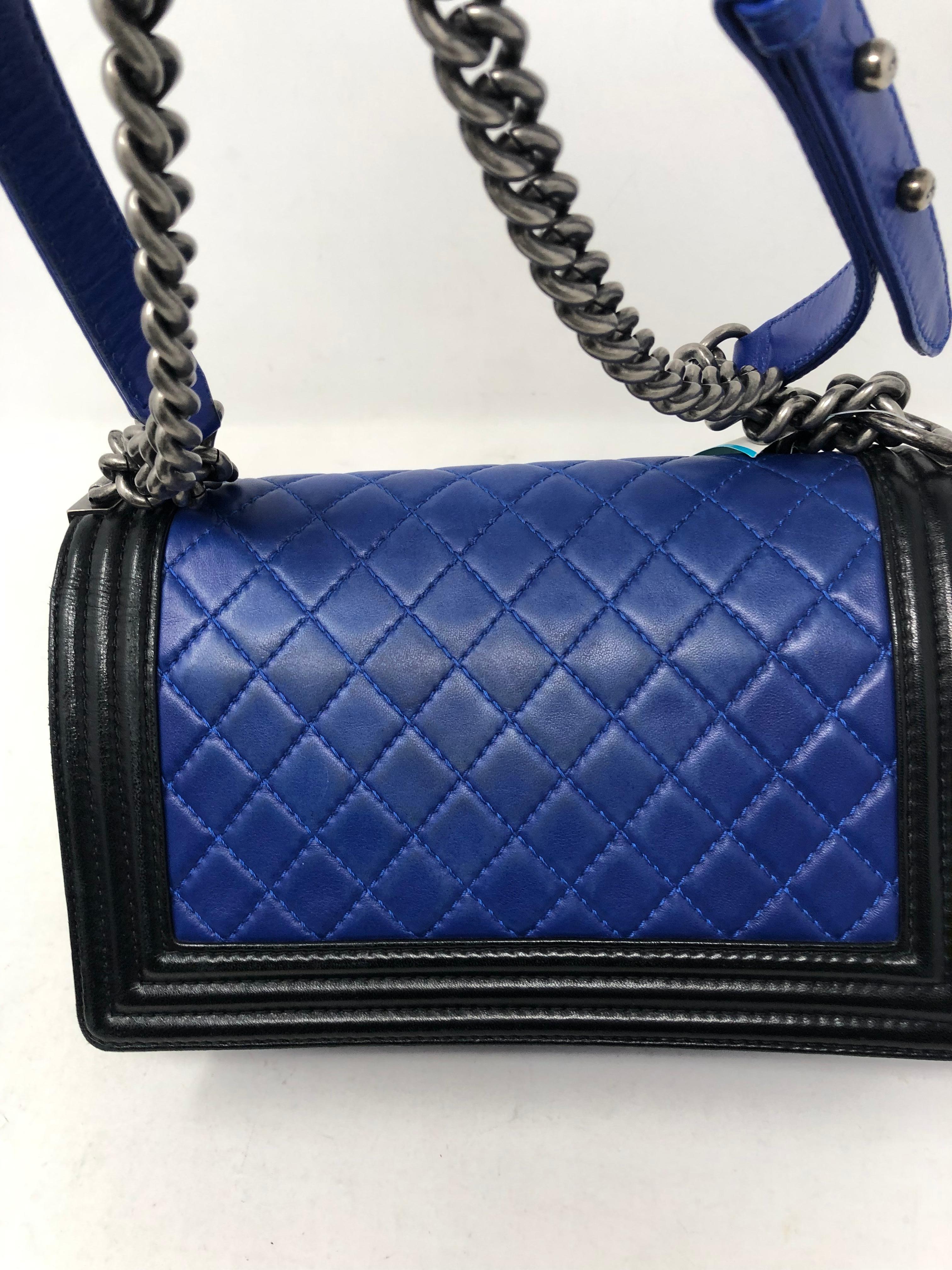 Chanel Black and Blue Boy Bag  In Good Condition In Athens, GA