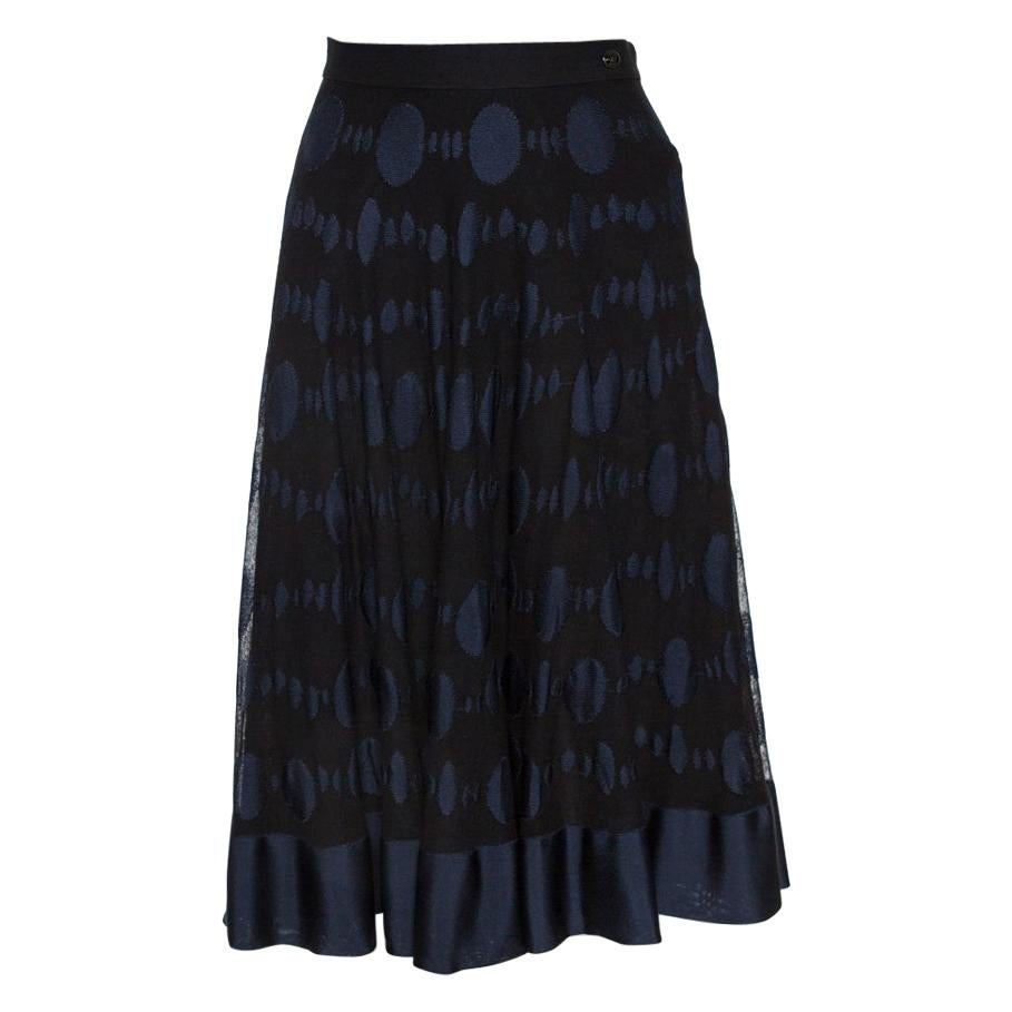 Chanel Pre A14 Runway Black Wool Velvet Trim Pleated Flare Skirt For ...