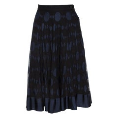 Chanel Black and Blue Cotton Blend Jacquard A Line Midi Skirt L