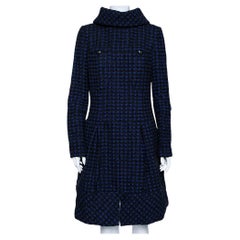 Chanel Black and Blue Tweed Pleated Dress L