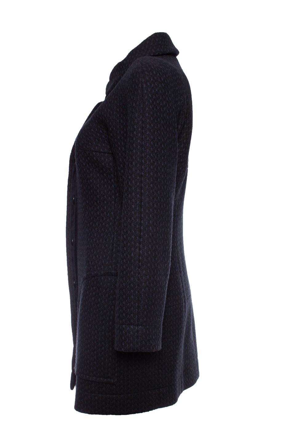 Black Chanel, black and blue wool coat. For Sale
