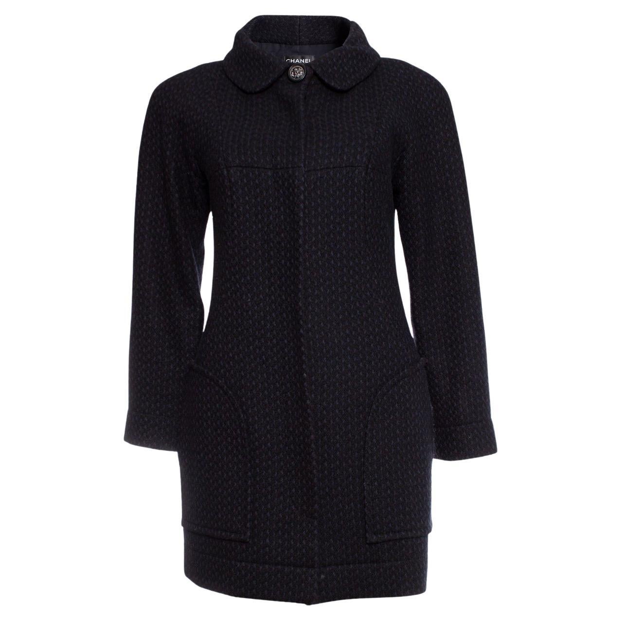 Chanel, black and blue wool coat. For Sale