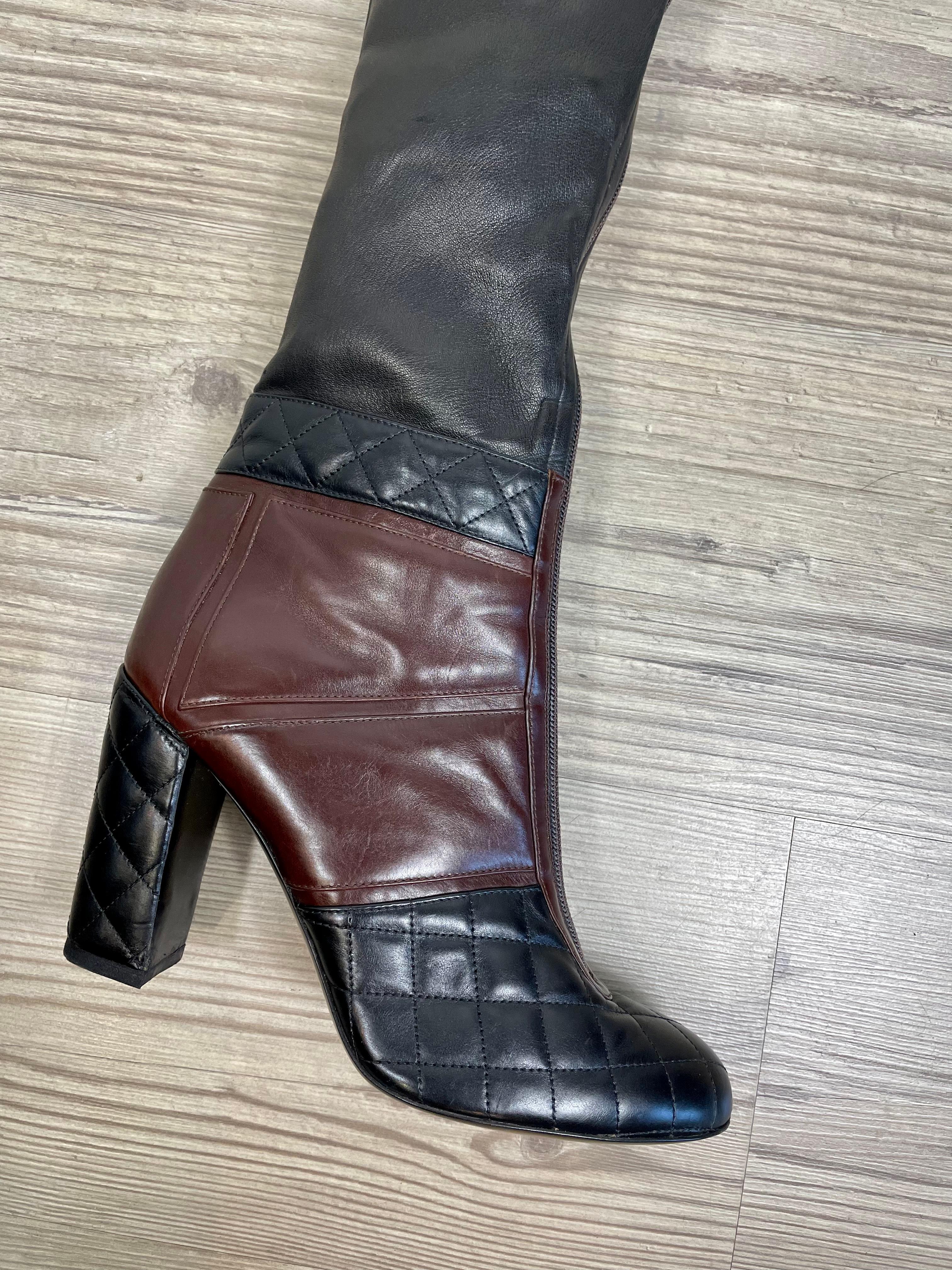 Women's Chanel black and brown leather boots