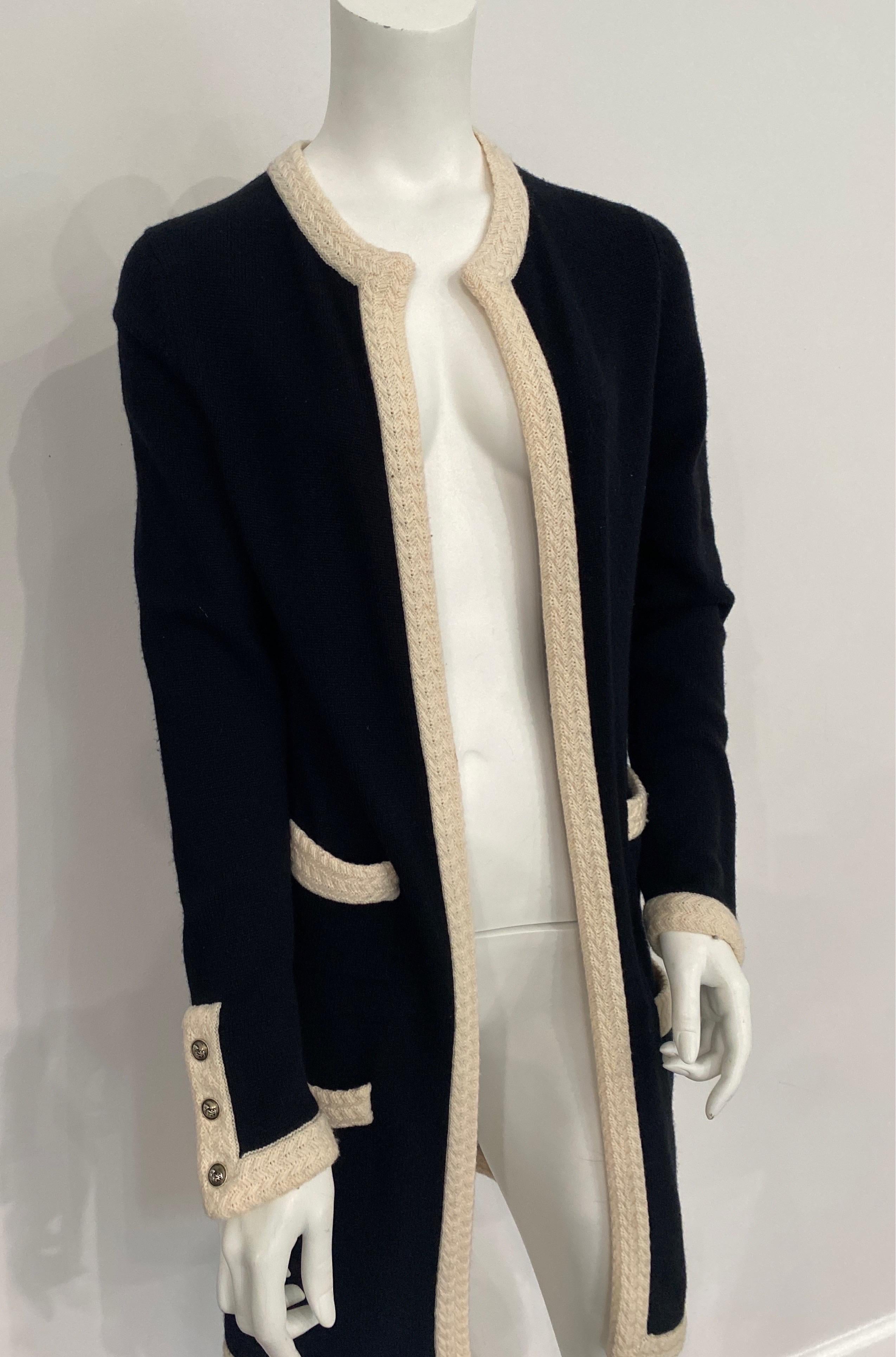 Women's Chanel Black and Cream Cashmere Coat -Size 40- 2004A