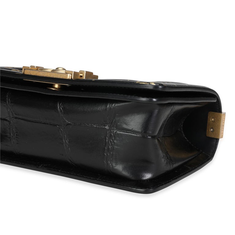 Chanel Black and Gold Crocodile-Embossed Leather Small Graffiti