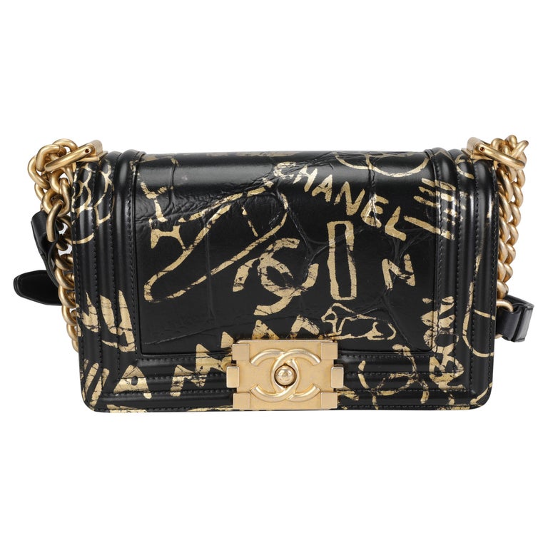 Chanel Black and Gold Crocodile-Embossed Leather Small Graffiti Boy Bag