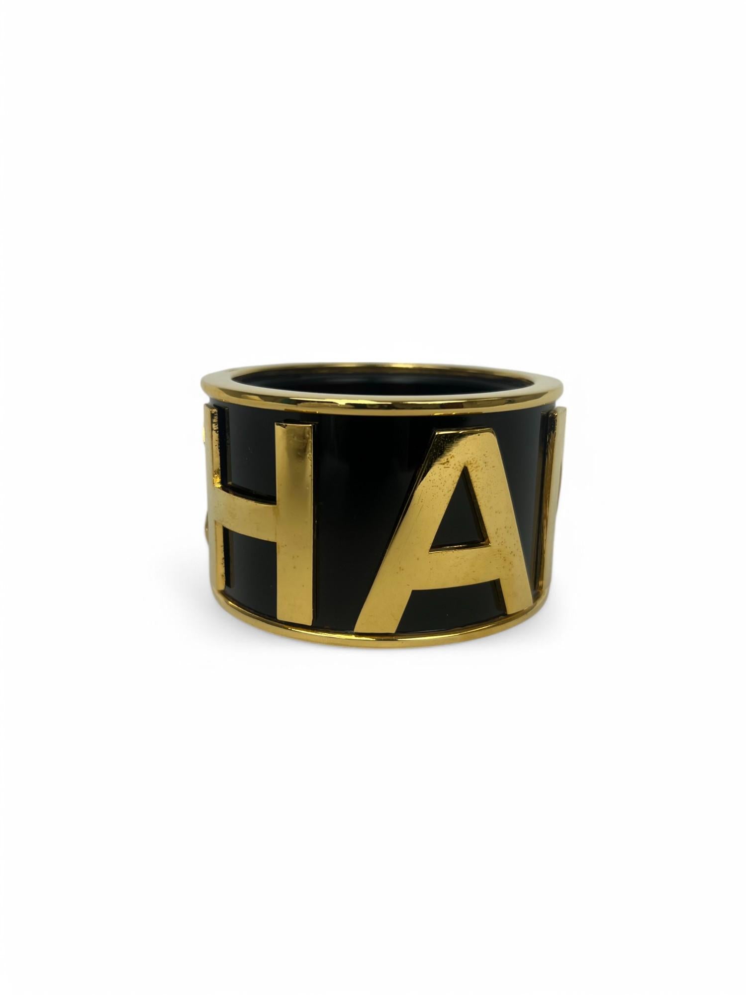 Women's Chanel Black and Gold Cuff 1990/1991 For Sale