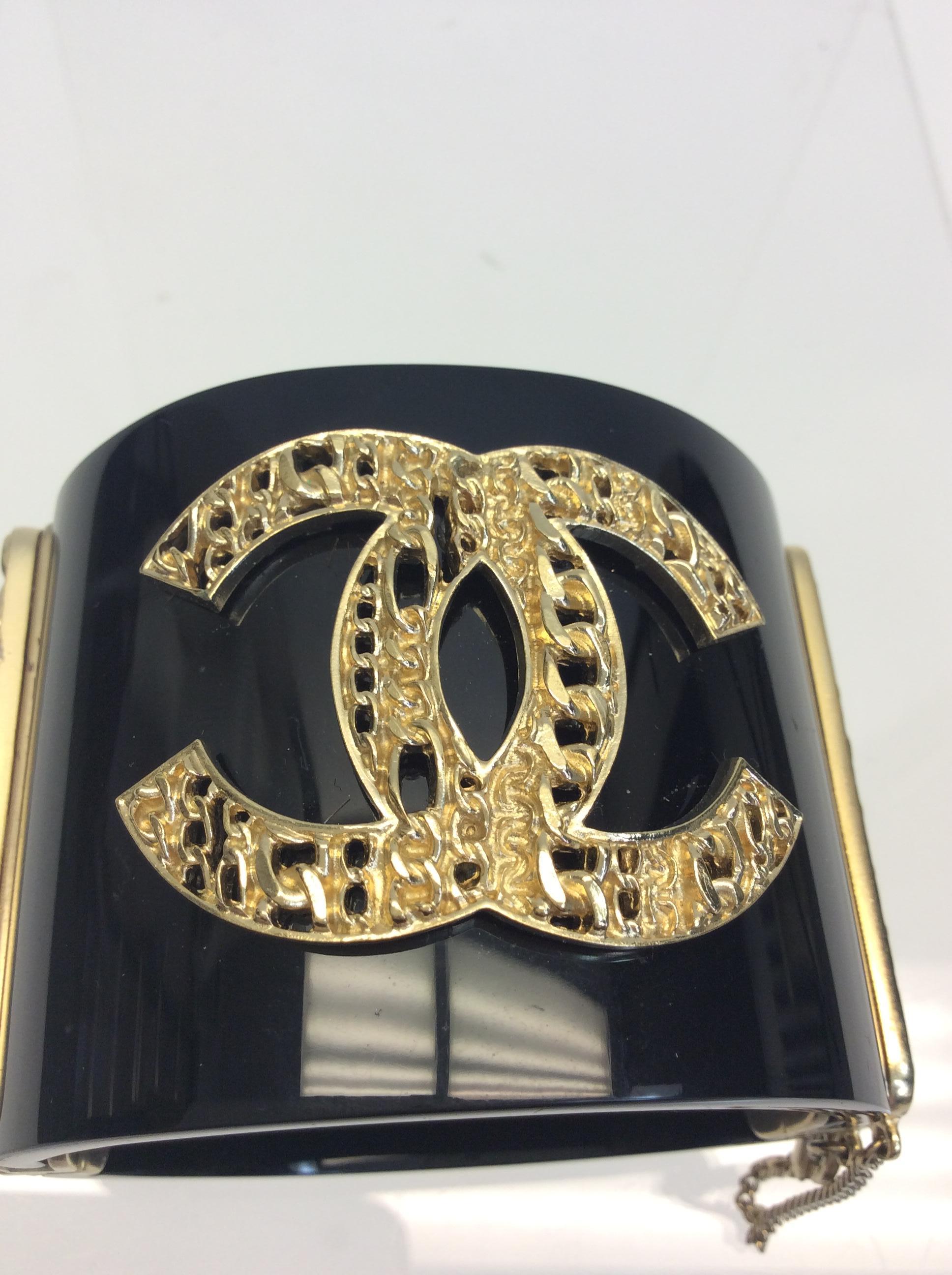 Chanel Black and Gold Lucite Cuff For Sale 2
