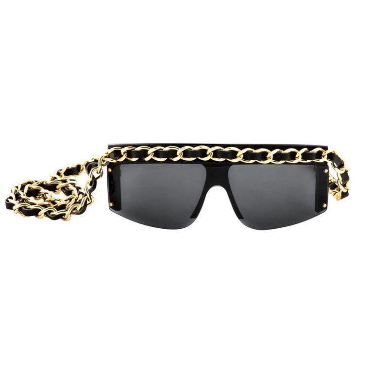 Chanel Black and Gold Rare Vintage Runway Chain Sunglasses For Sale at