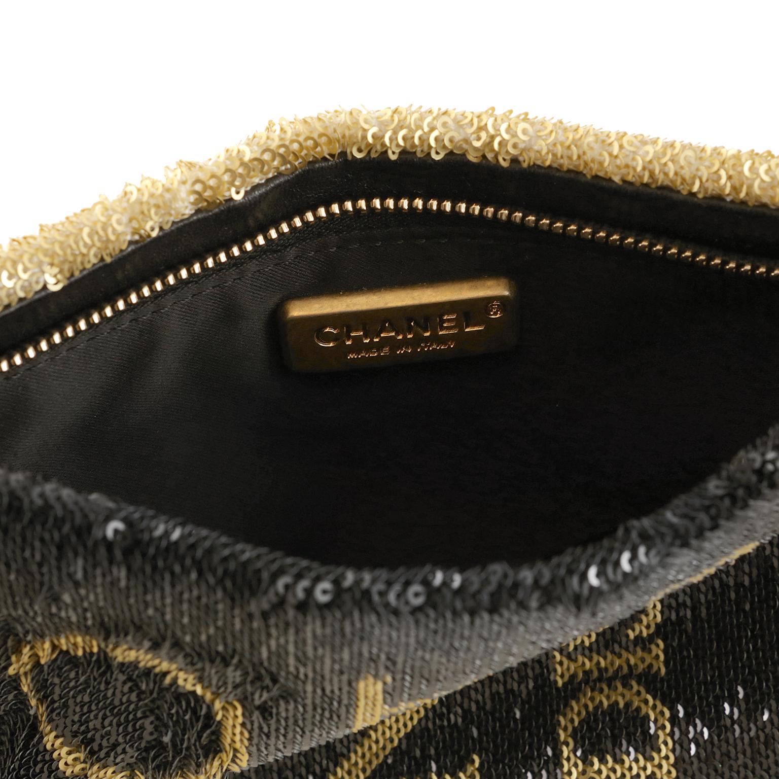 Chanel Black and Gold Sequin DO NOT DISTURB Evening  Bag Clutch 3