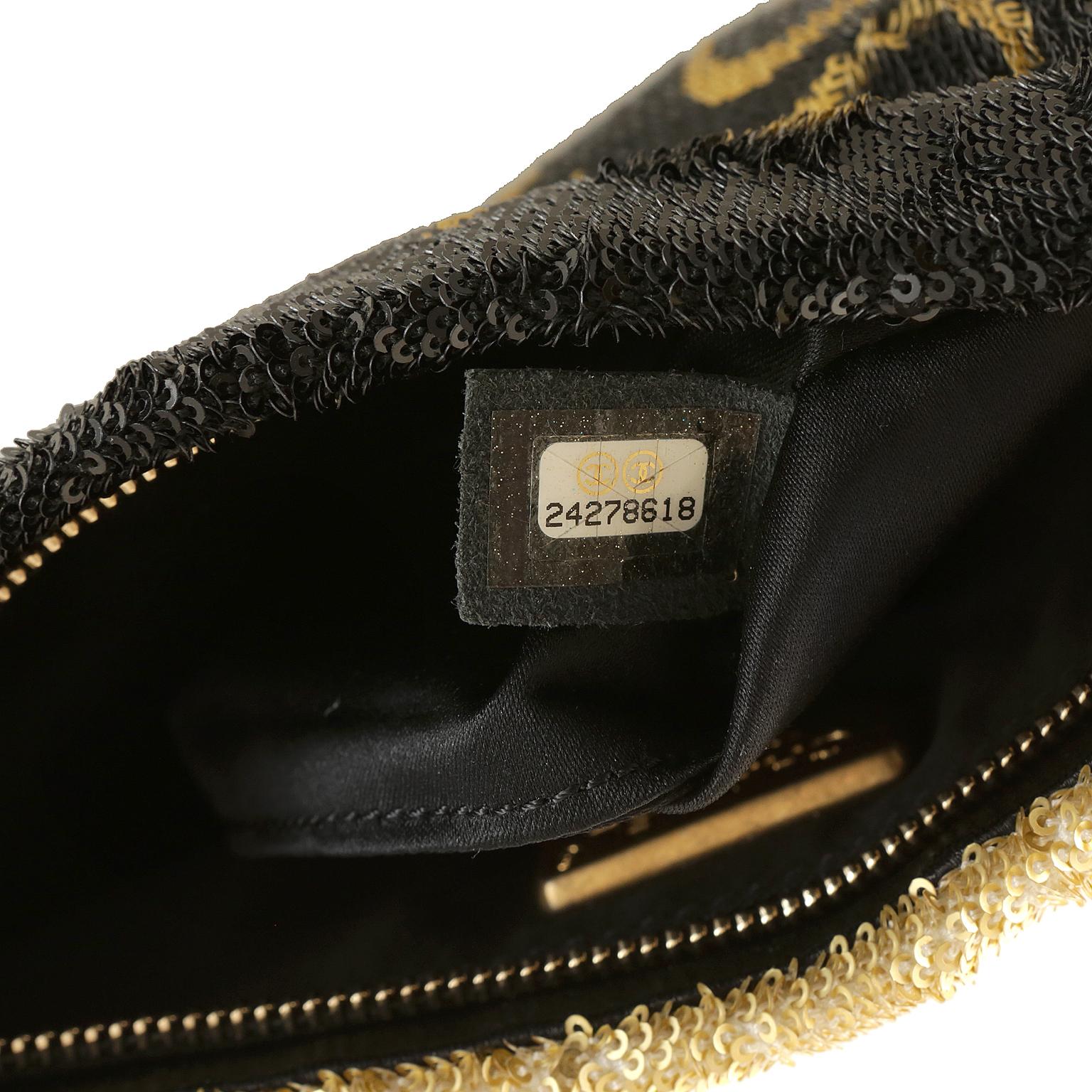 Chanel Black and Gold Sequin DO NOT DISTURB Evening  Bag Clutch 5