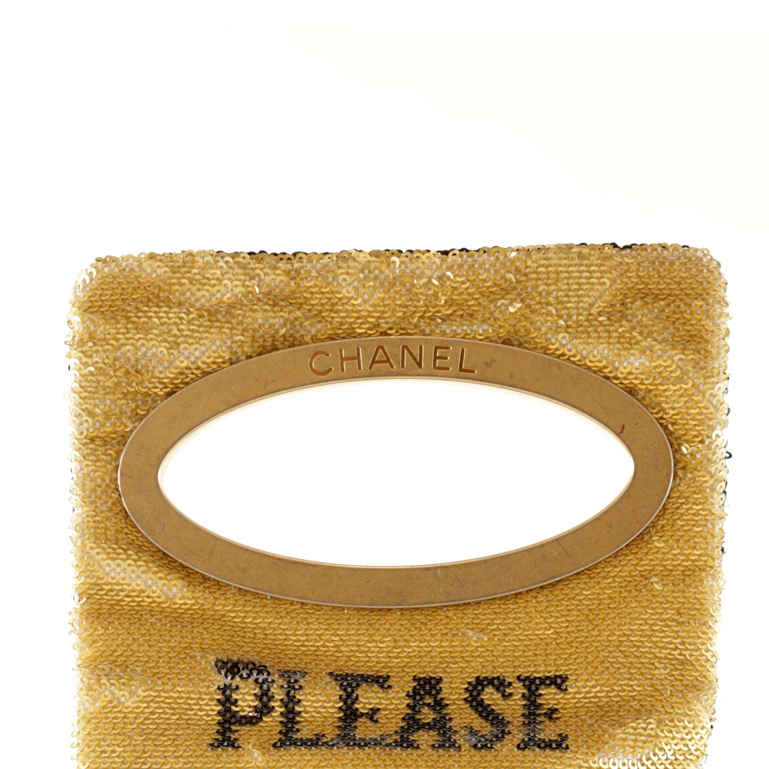 Chanel Schwarze und goldene Pailletten DO NOT DISTURB Abendtaschen-Clutch 1