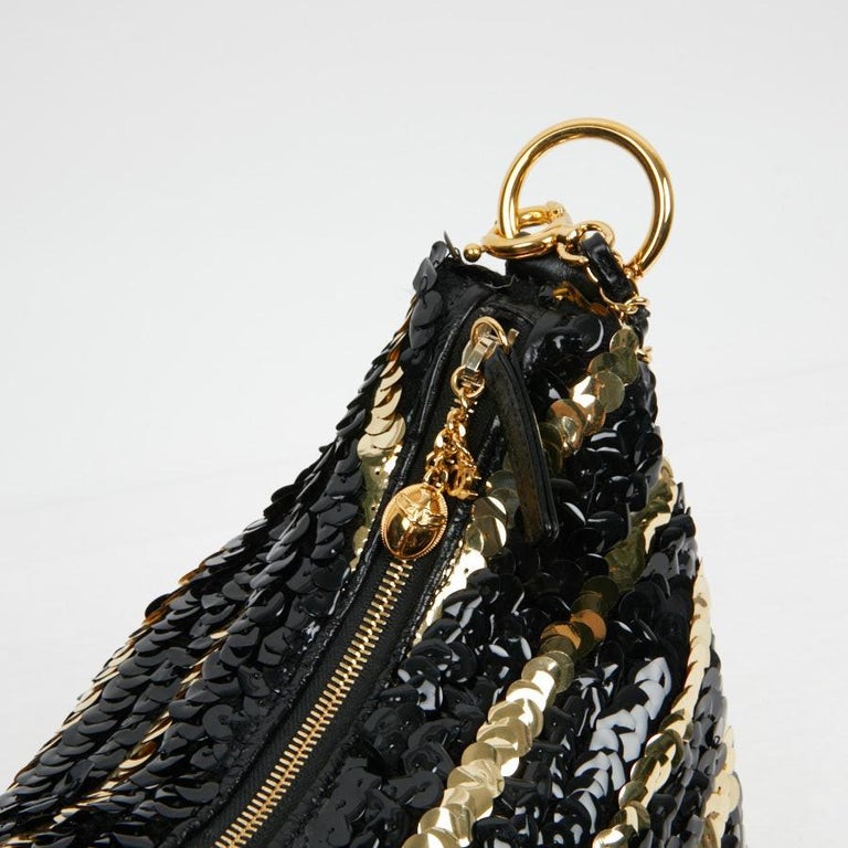 Chanel Black and Gold Sequins Bag For Sale 7
