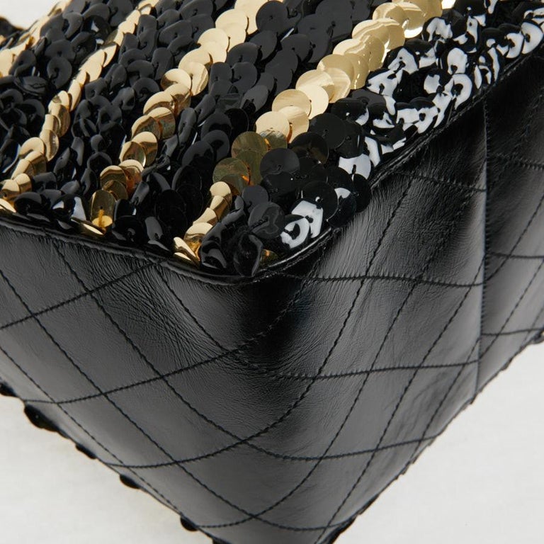 Chanel Black and Gold Sequins Bag For Sale 12