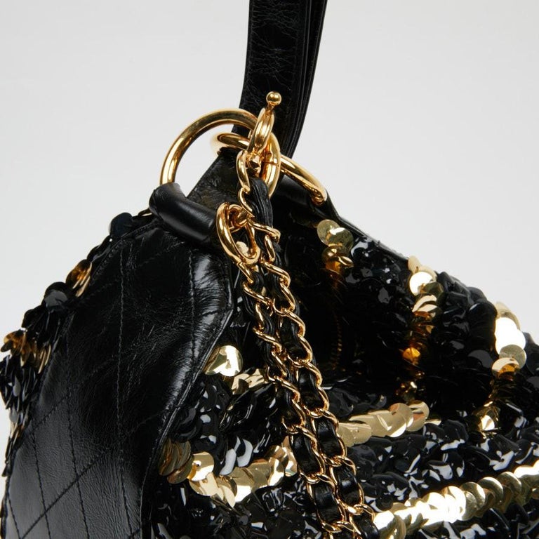 Chanel Black and Gold Sequins Bag For Sale 15