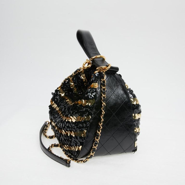 Women's Chanel Black and Gold Sequins Bag For Sale