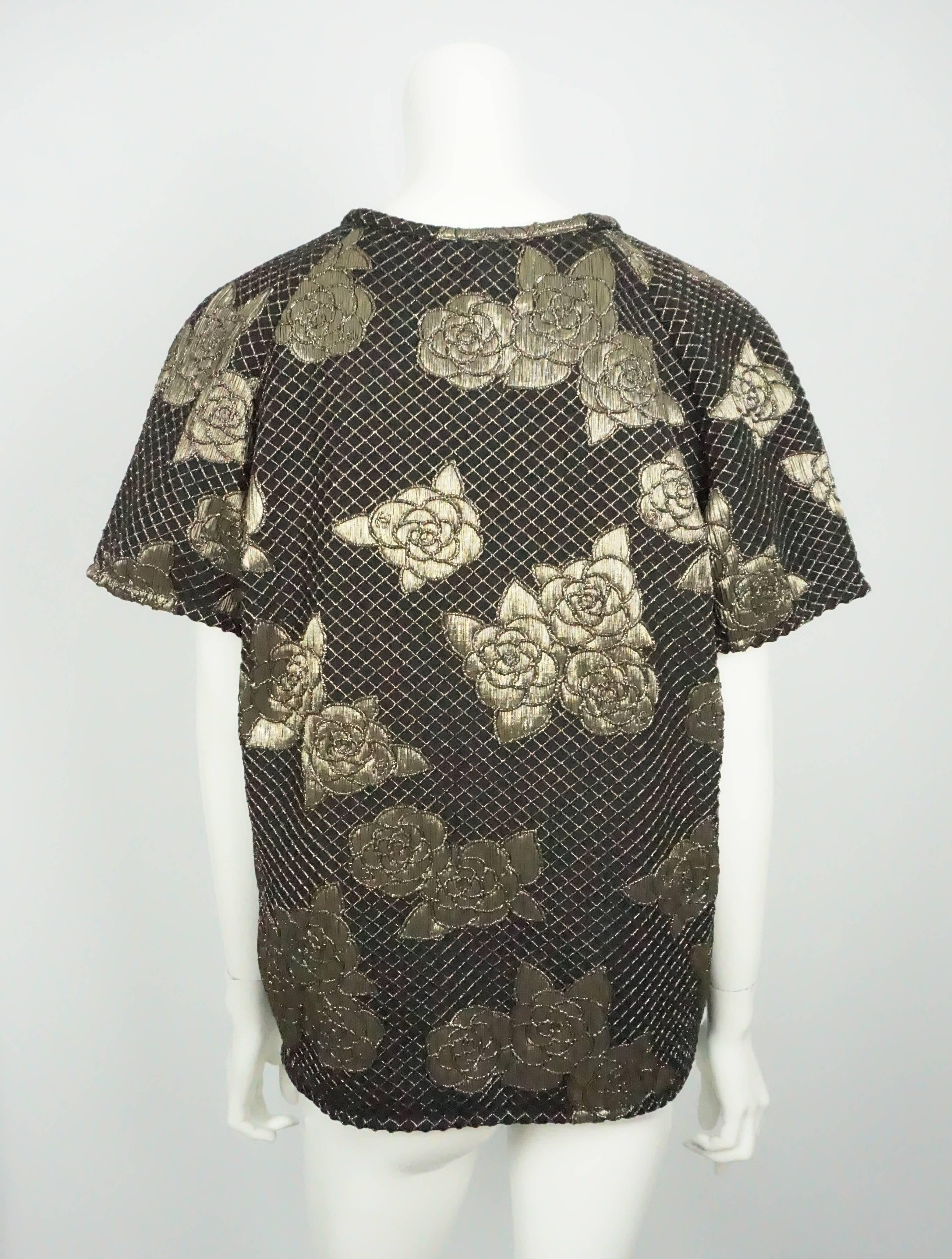 Chanel Black and Gold Brocade Top S/S  In New Condition In West Palm Beach, FL