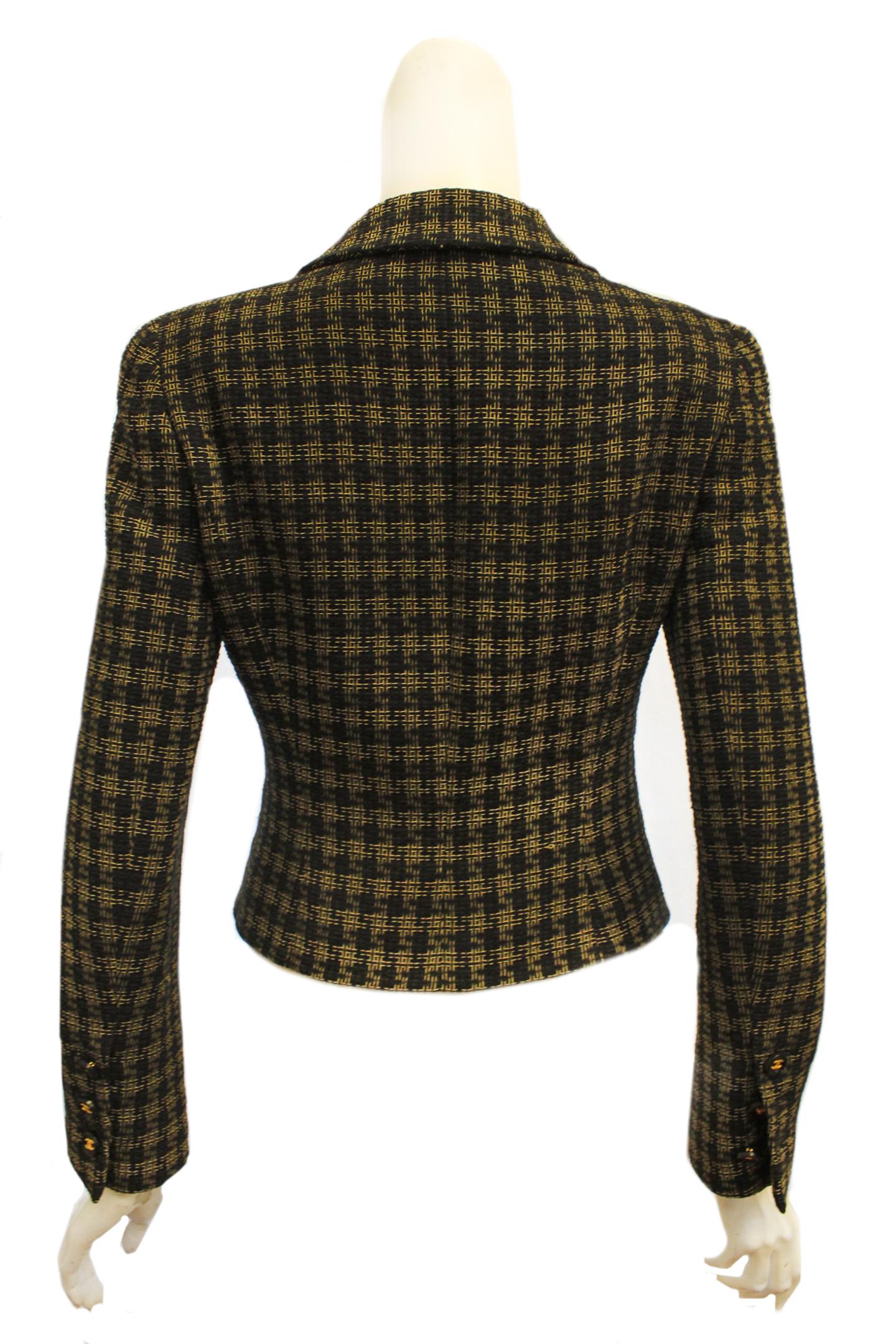 Women's Chanel Black and Gold Tone Check Cropped Jacket