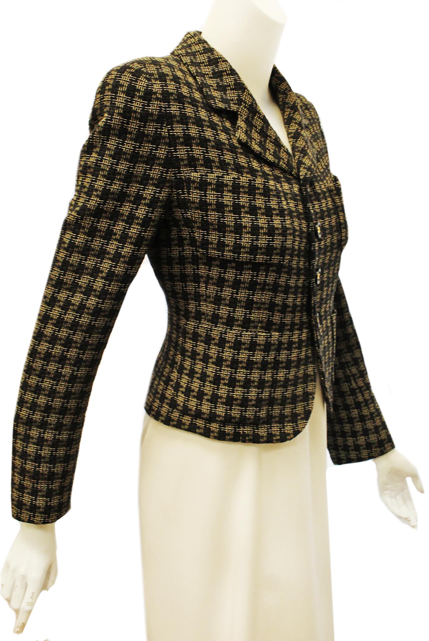 Chanel Black and Gold Tone Check Cropped Jacket 2