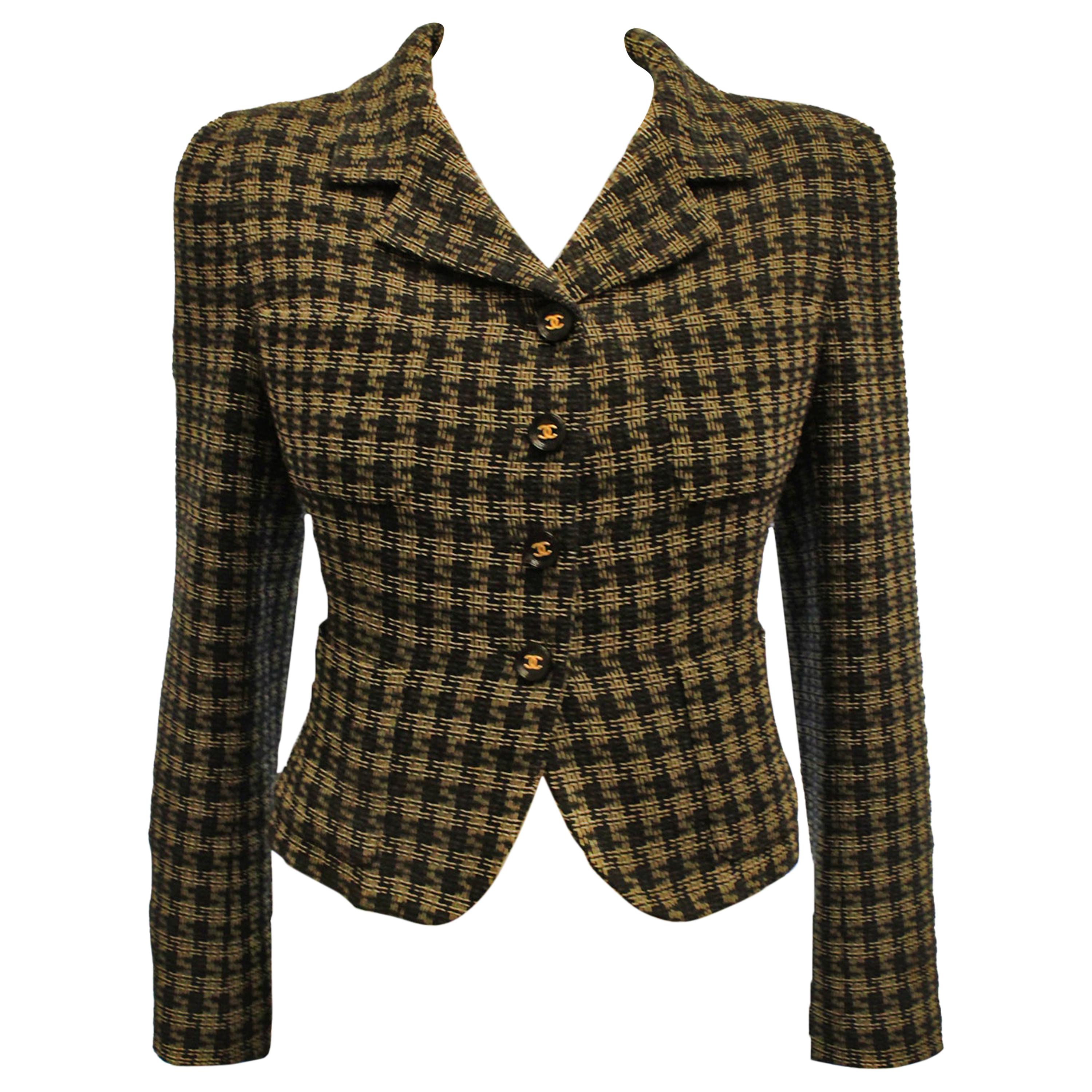 Chanel Black and Gold Tone Check Cropped Jacket