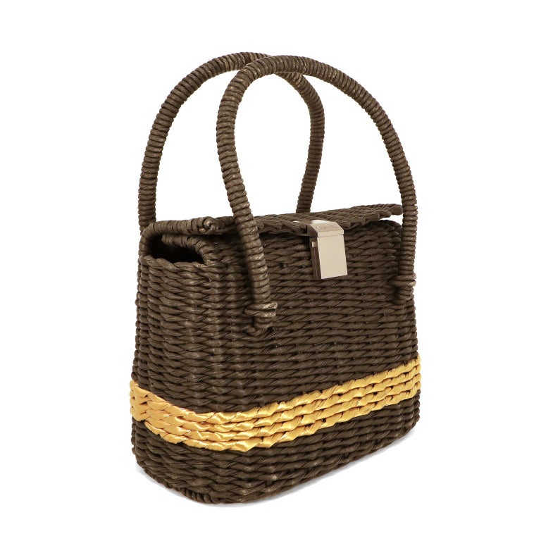 Chanel Black and Gold Wicker Basket Bag For Sale at 1stDibs