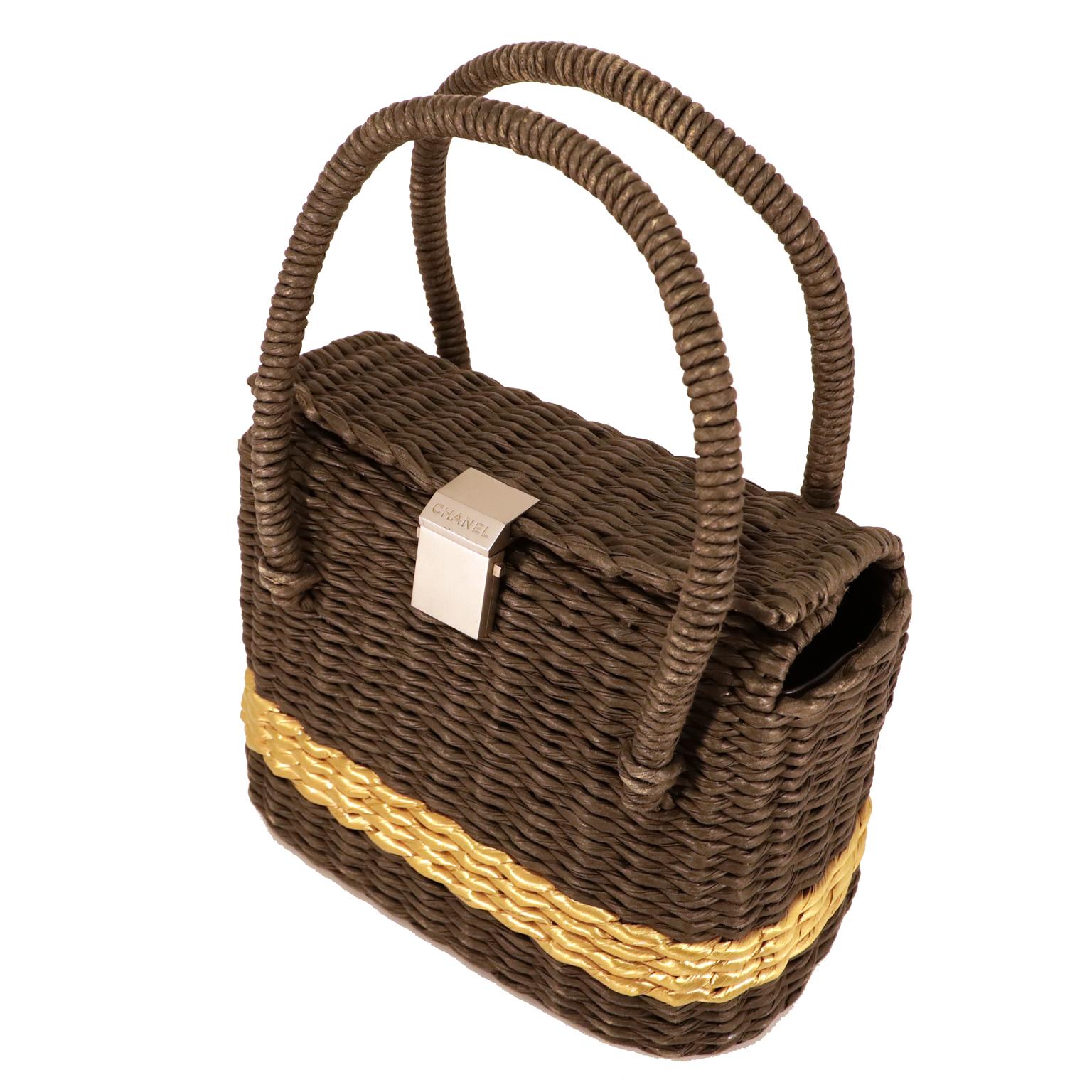 Chanel Black and Gold Wicker Basket Bag  For Sale 1