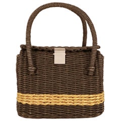 Used Chanel Black and Gold Wicker Basket Bag 