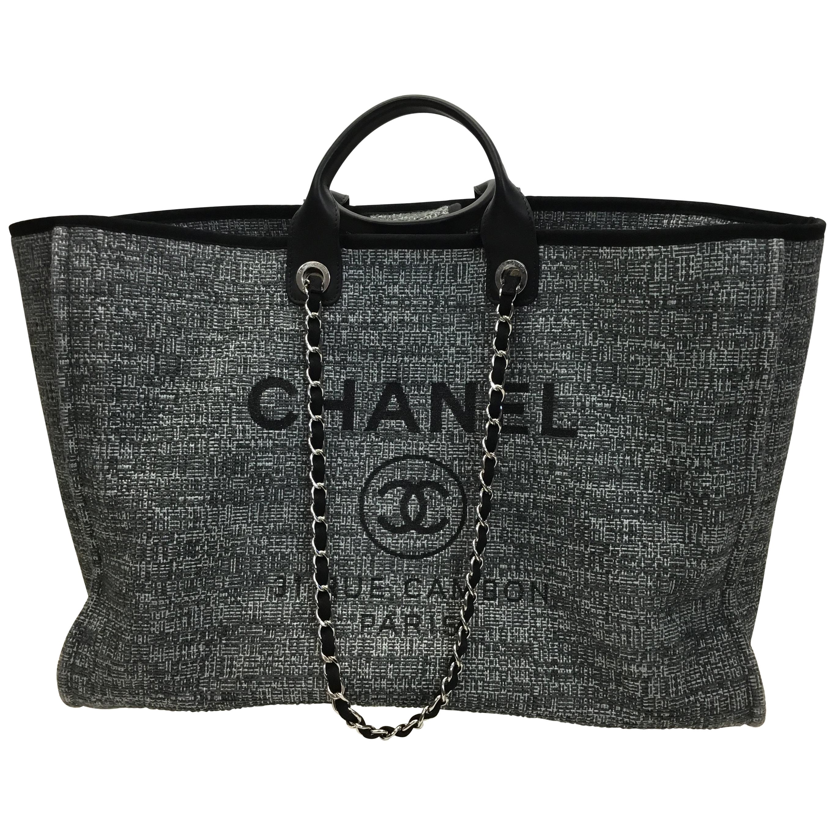 Chanel Black and Gray Grand Deauville Tote For Sale