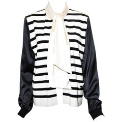 Chanel Black and Ivory Cashmere Striped Jacket With Attached Scarf 2005 Spring