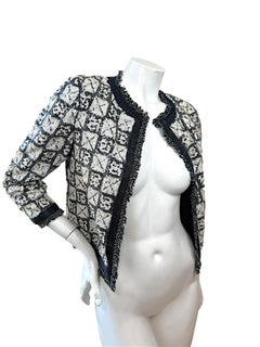Chanel Black and Ivory Sequin Embellished Cropped Jacket Size FR 34